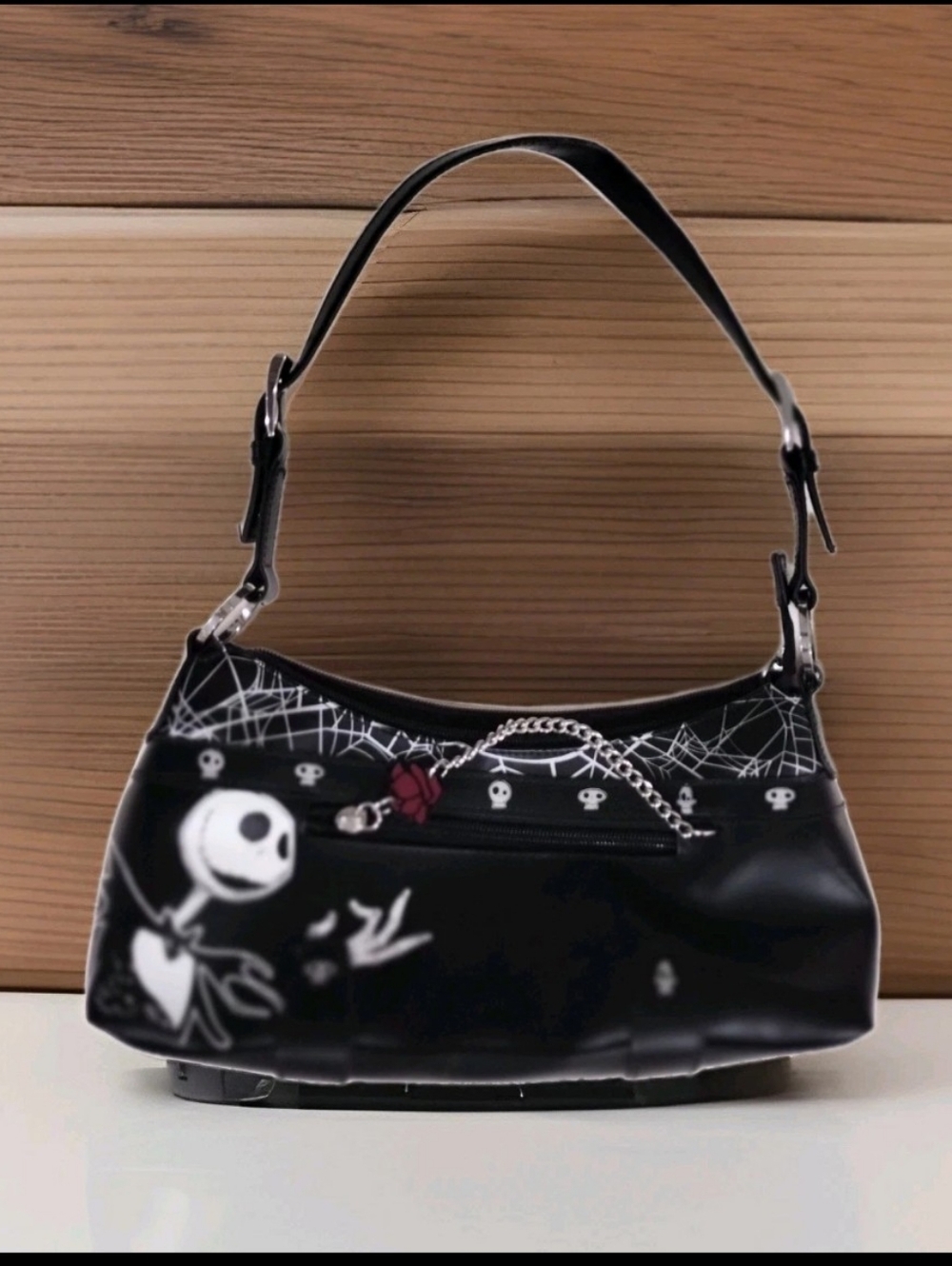 Y2K Black Gothic Jack Skellington Accent Shoulder Bag
